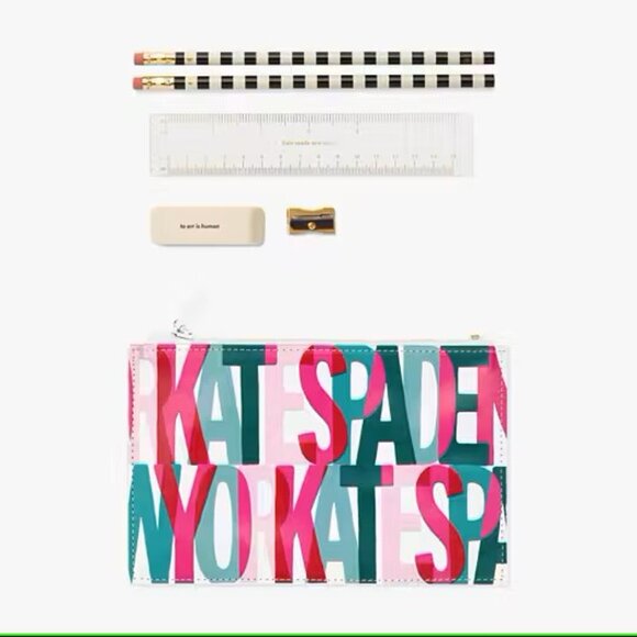 NWT kate spade notebook & pencil pouch set Layered Logo - Picture 2 of 8